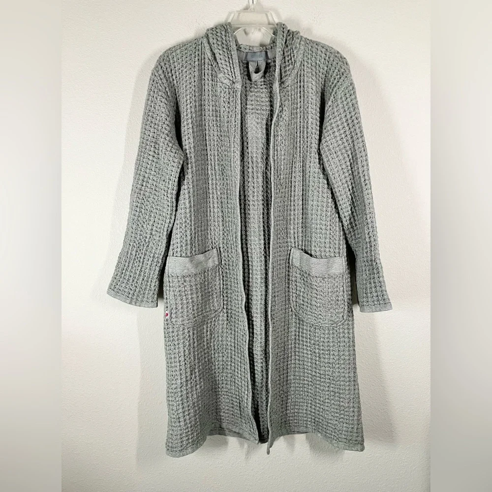 ONSEN Supima Waffle Knit Bath Robe S Unisex Hood Pockets NO BELT Gray Loungewear